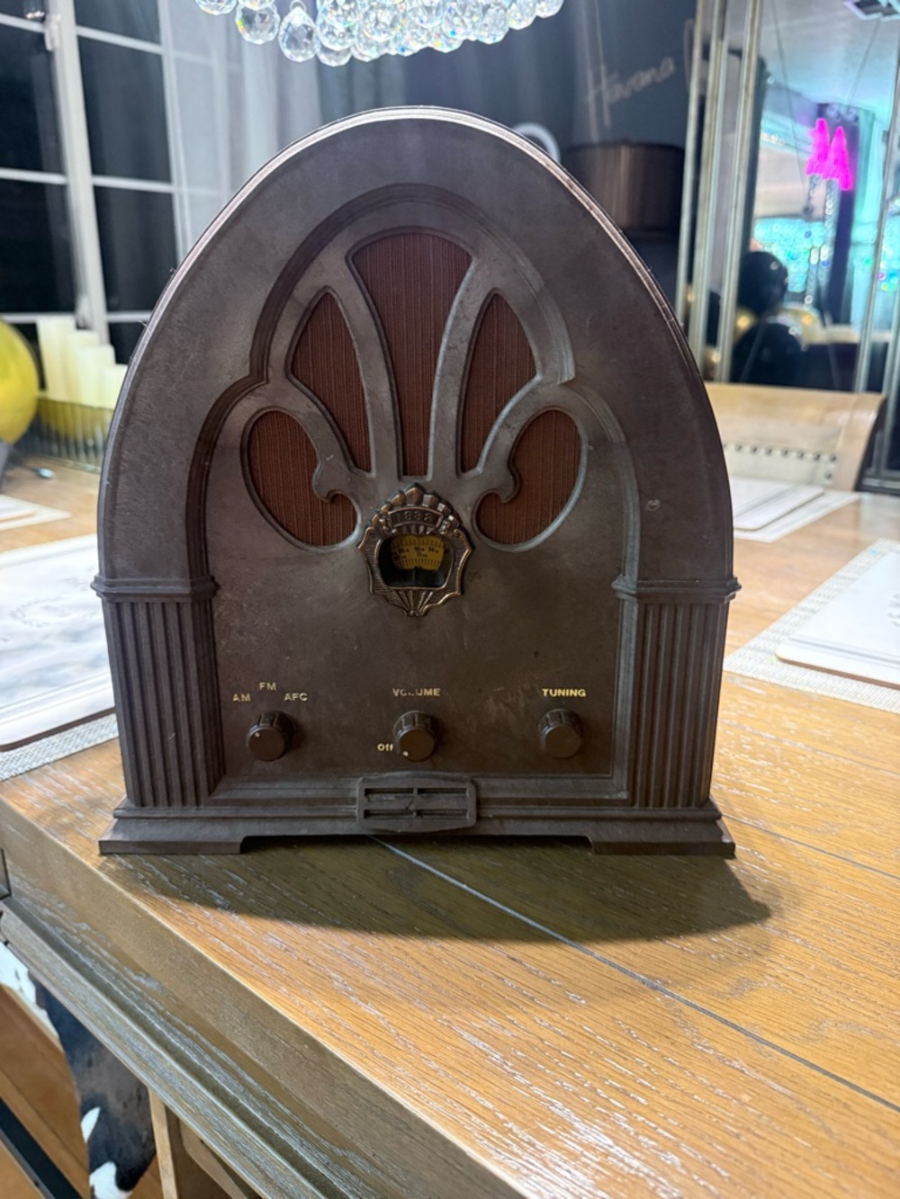 Vintage Cathedral Style Tabletop Radio - Brown